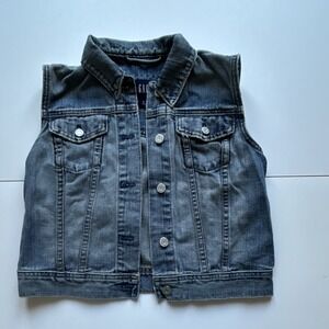 Gap Denim Blue Sleeveless Vest Jacket Collared Pockets Button Accents Size M